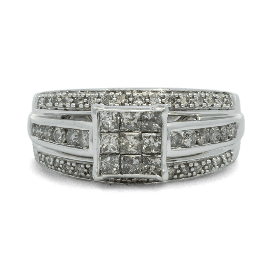  Ring 10k White Gold with 1.10 Carats of Diamonds