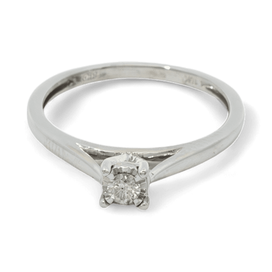  Ring 10k White Gold With 0.1 Carats of Diamonds