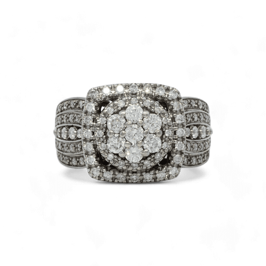  Ring 10k White Gold with 1.35 Carats of Diamonds