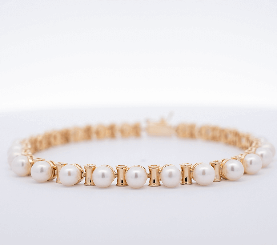  Bracelet 14k Yellow Gold Synthetic Pearl