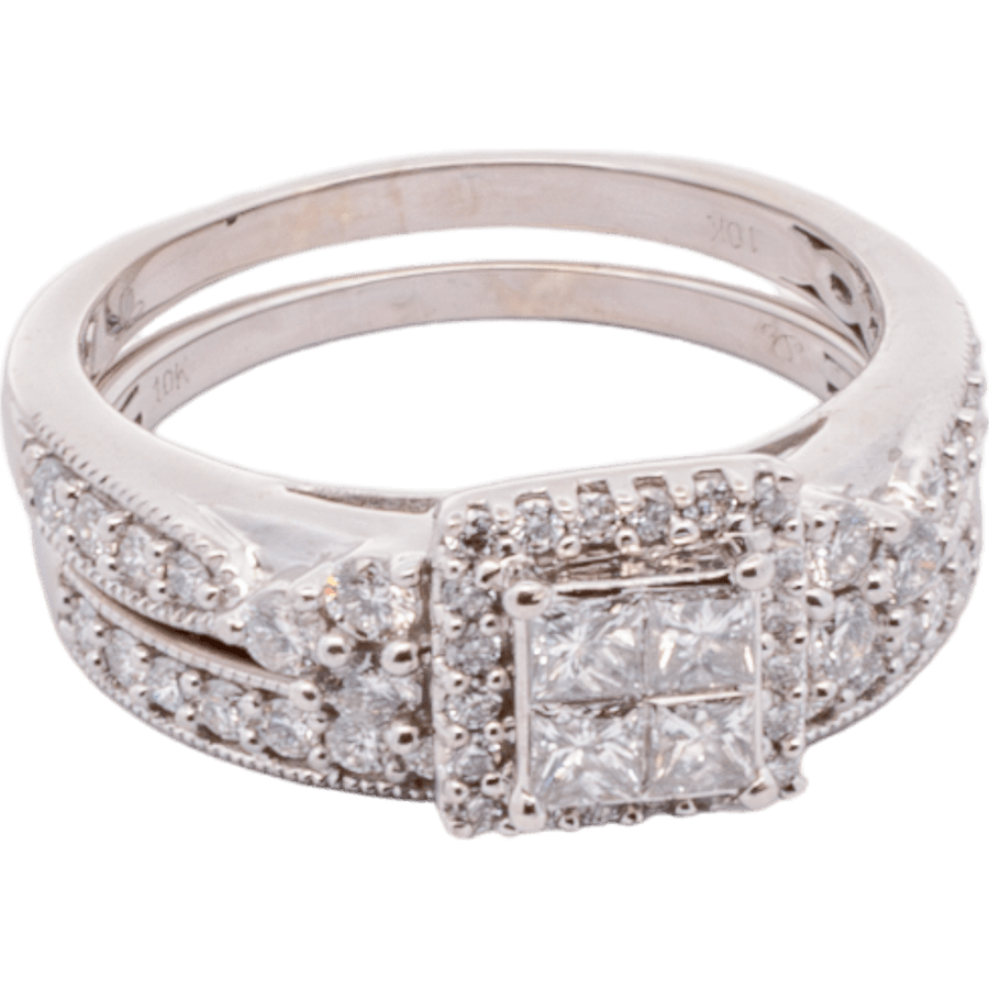  Ring 10k White Gold with 1.06 Carats of Diamonds