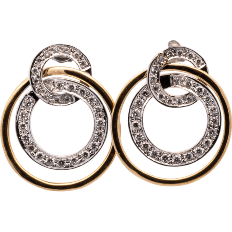  Earrings 18k Two Toned Gold with 1.02 Carats of Diamonds